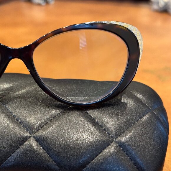 Chanel Prescription Glasses Tortoise Shell with Tweed Edging - Picture 2 of 6